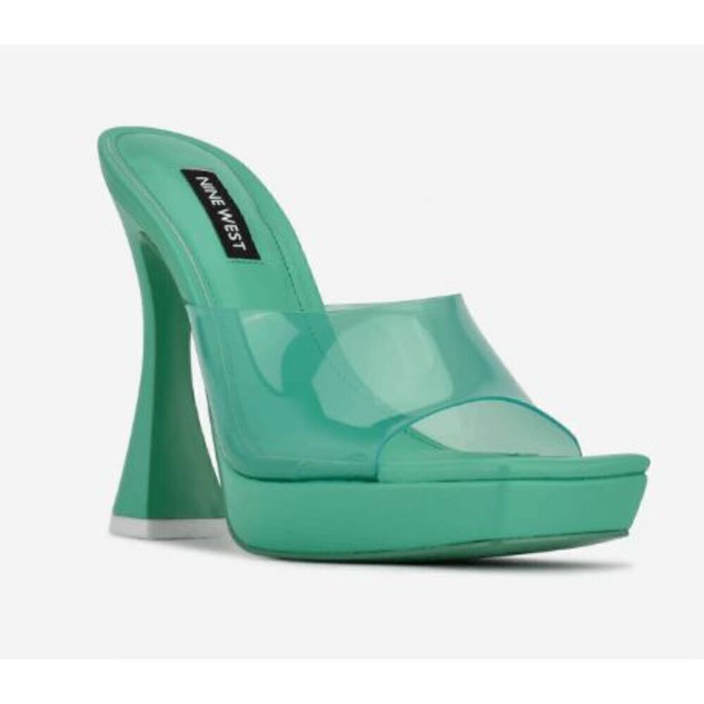 Nine West Womens Light Green Ansel Platform Slide Heeled Sandals Size 7